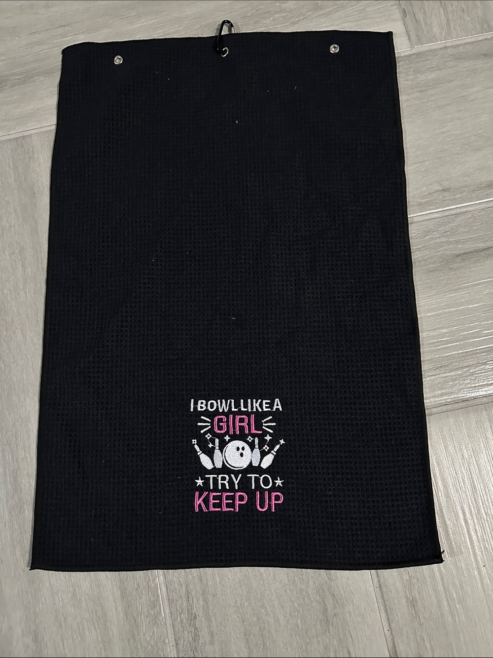 4 for $10 Black 'I Bowl Like a Girl' Embroidered Bowling Kitchen Towel